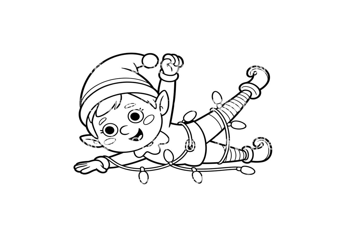 Christmas Elf Tangled in Lights Coloring Books