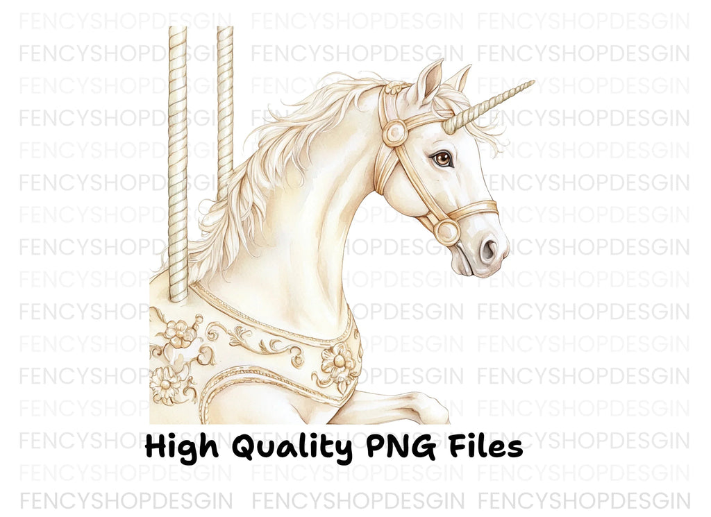 Elegant Carousel Unicorn Clipart Bundle