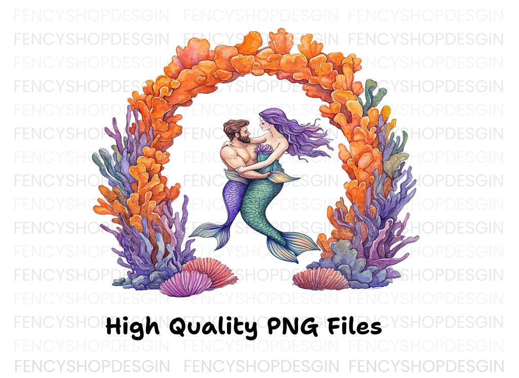Mermaid Couple Coral Arch Clipart Bundle