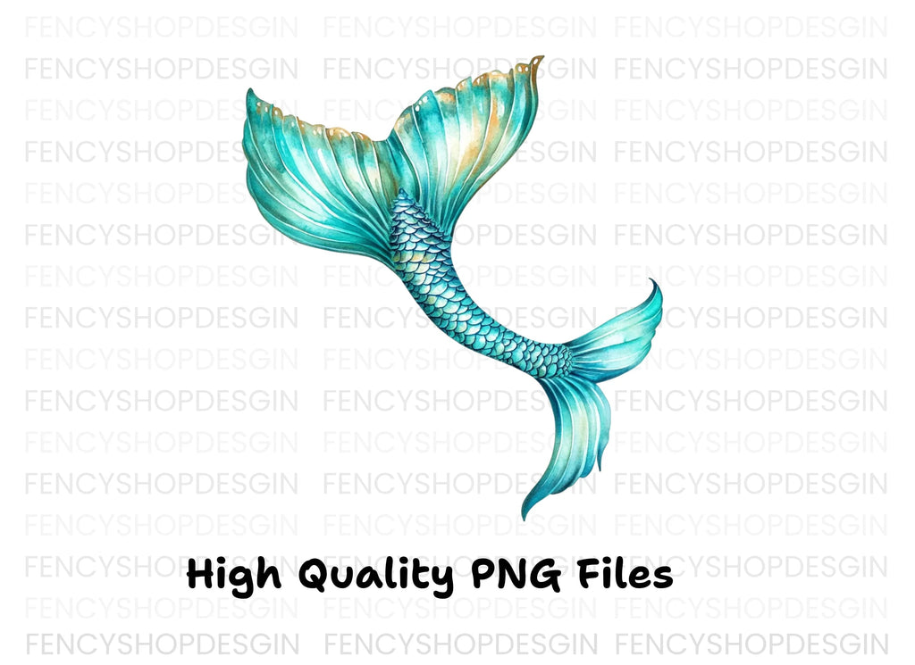 Teal and Gold Mermaid Tail Clipart Bundle
