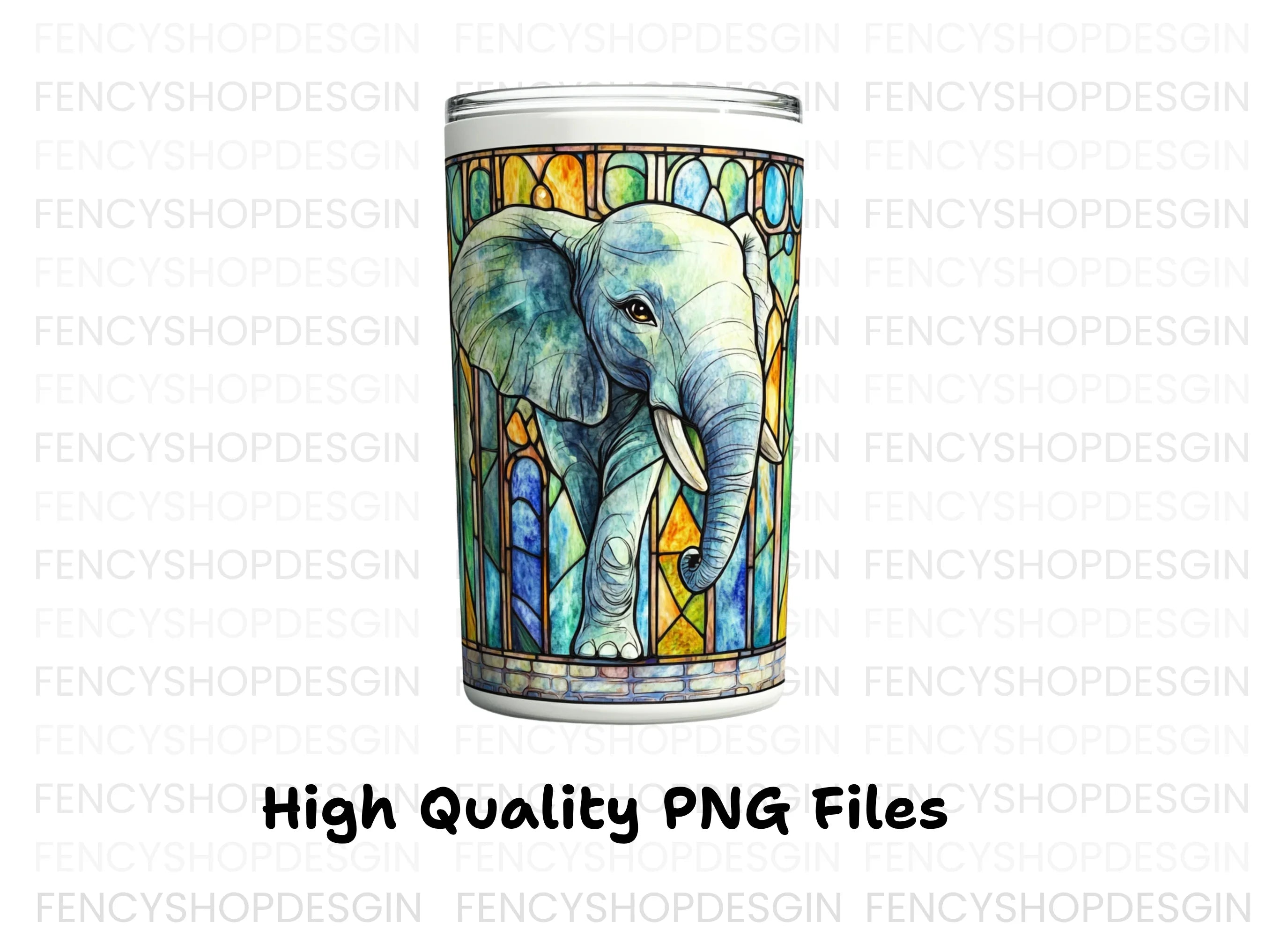 Stained Glass Elephant Tumbler Clipart Bundle