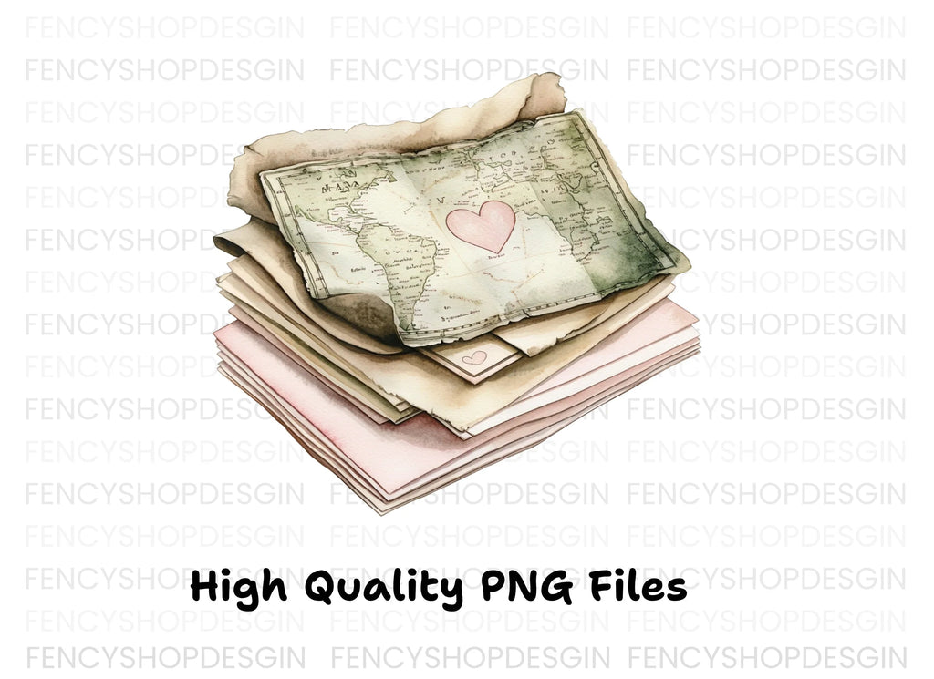 Vintage Love Letters Map Clipart Bundle