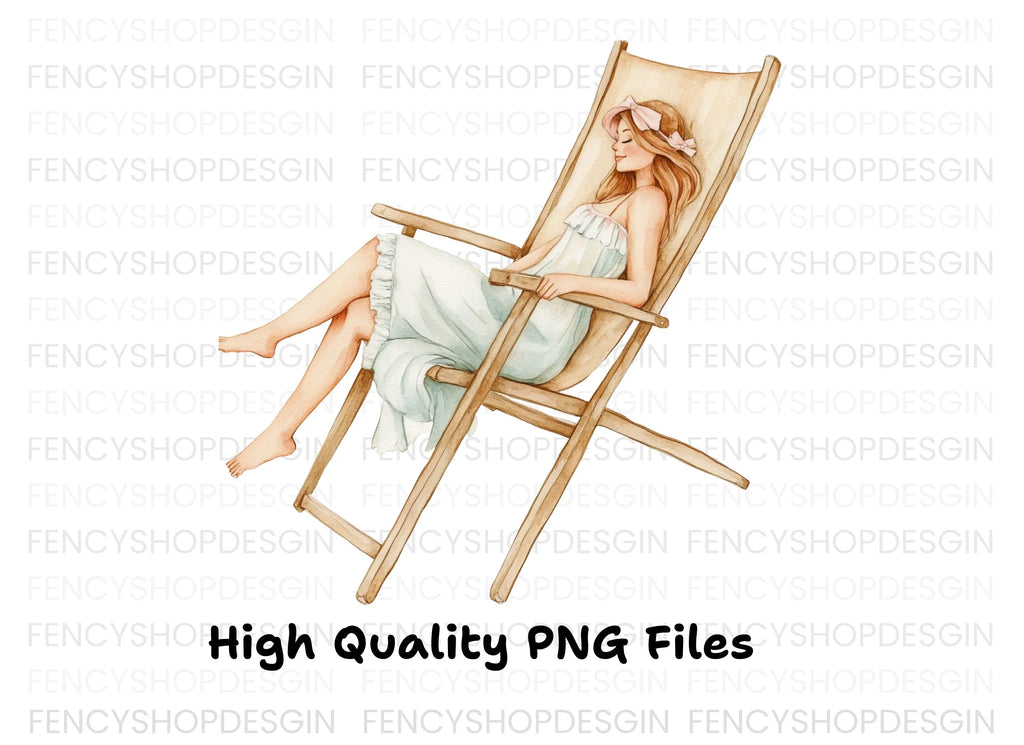 Relaxing Women on Beach Chairs Clipart Bundle