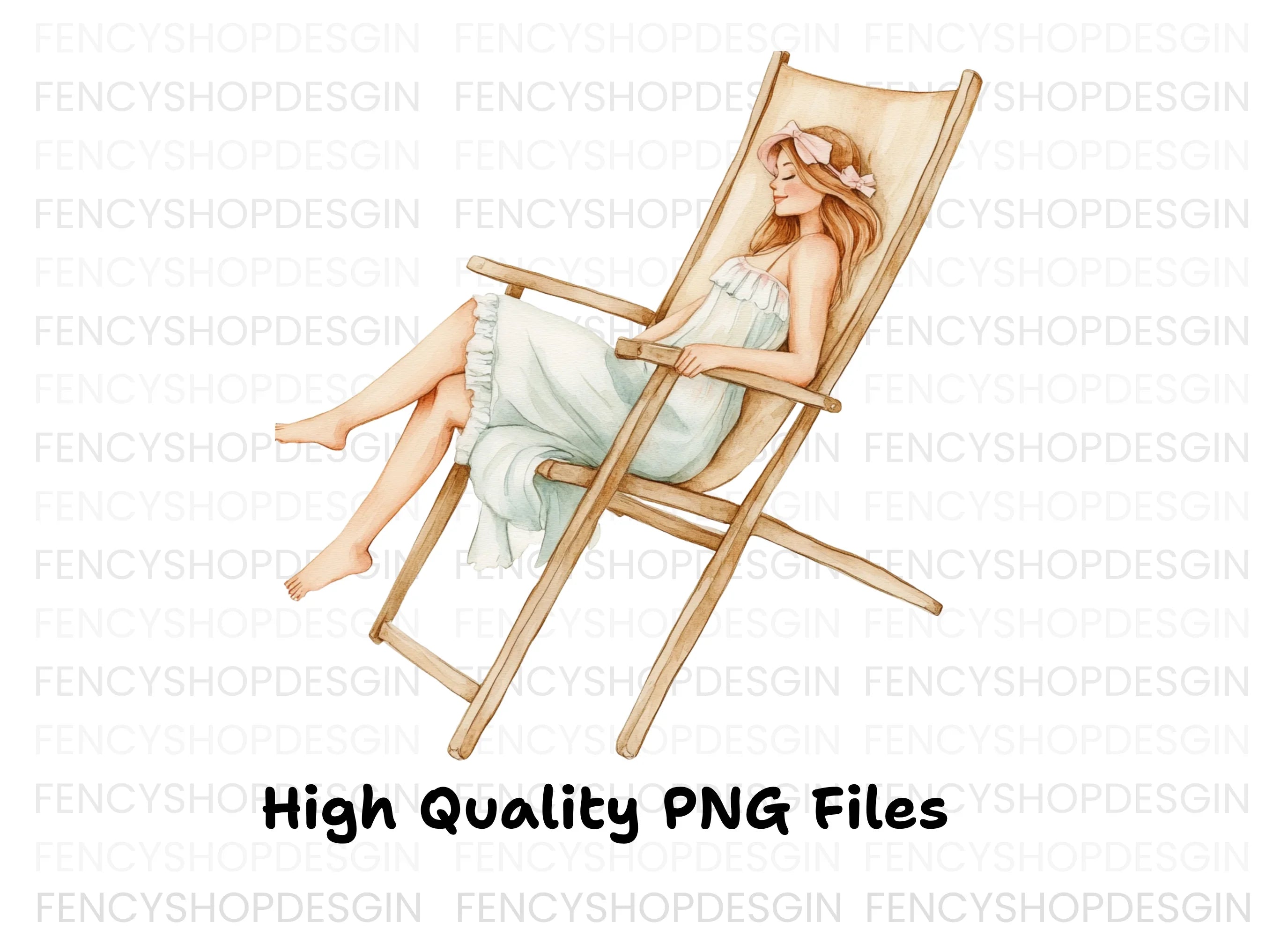 Relaxing Women on Beach Chairs Clipart Bundle