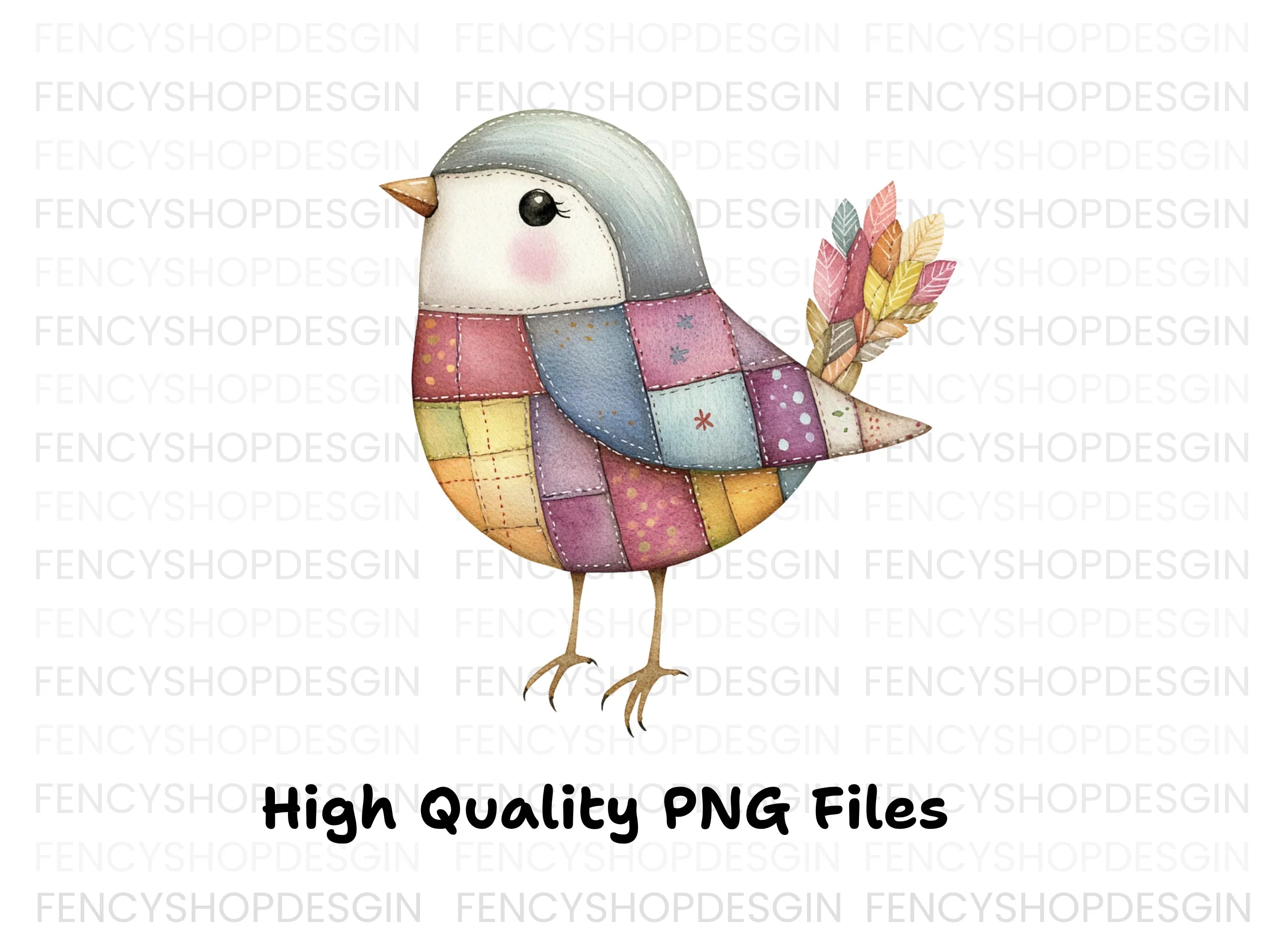 Cute Patchwork Bird Clipart Bundle