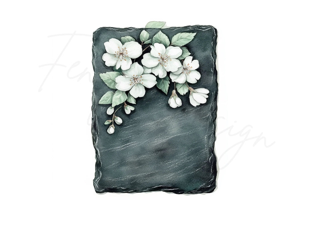 Elegant White Flowers on Slate Clipart Bundle