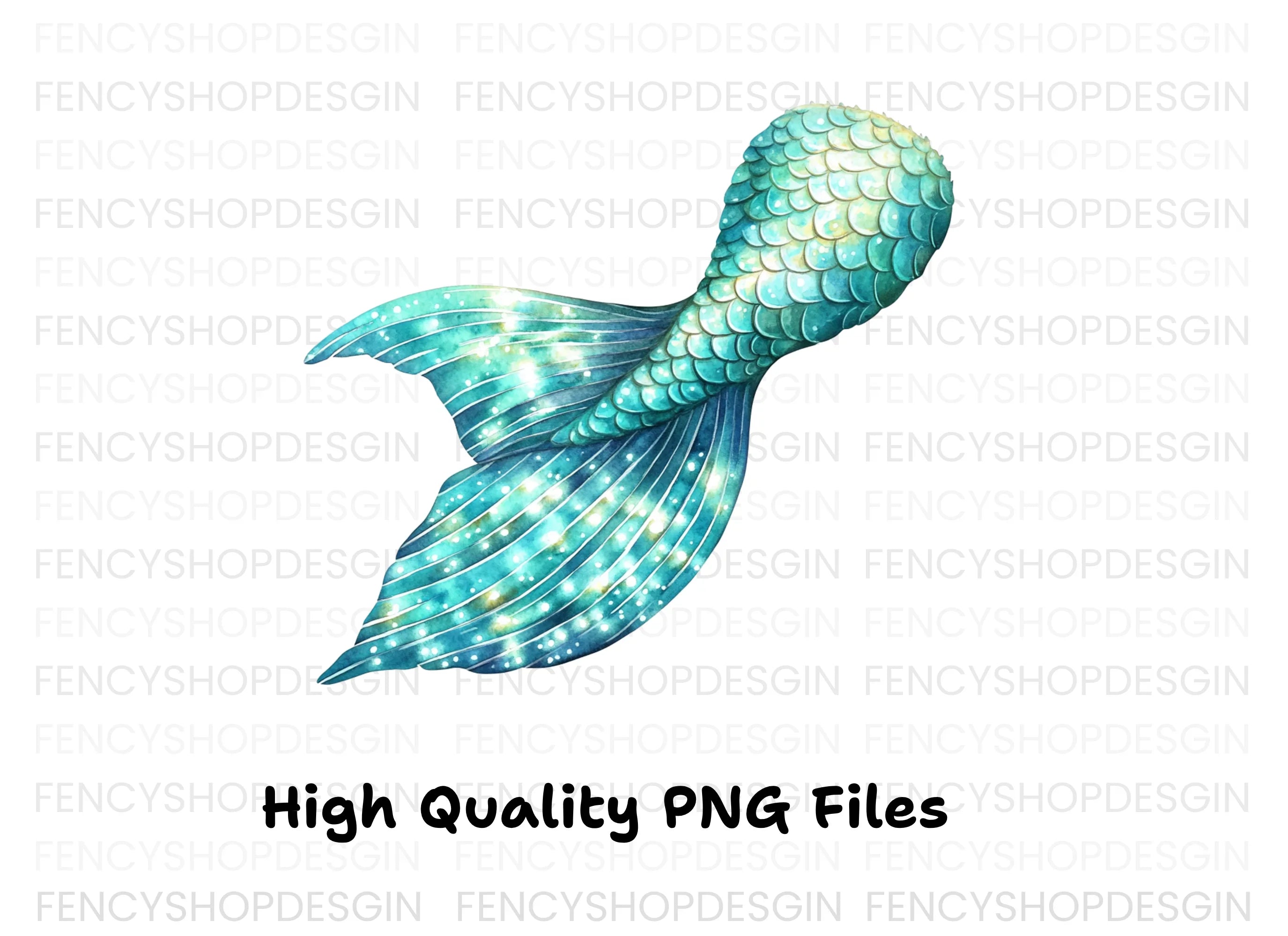 Glittering Blue Mermaid Tail Clipart Bundle