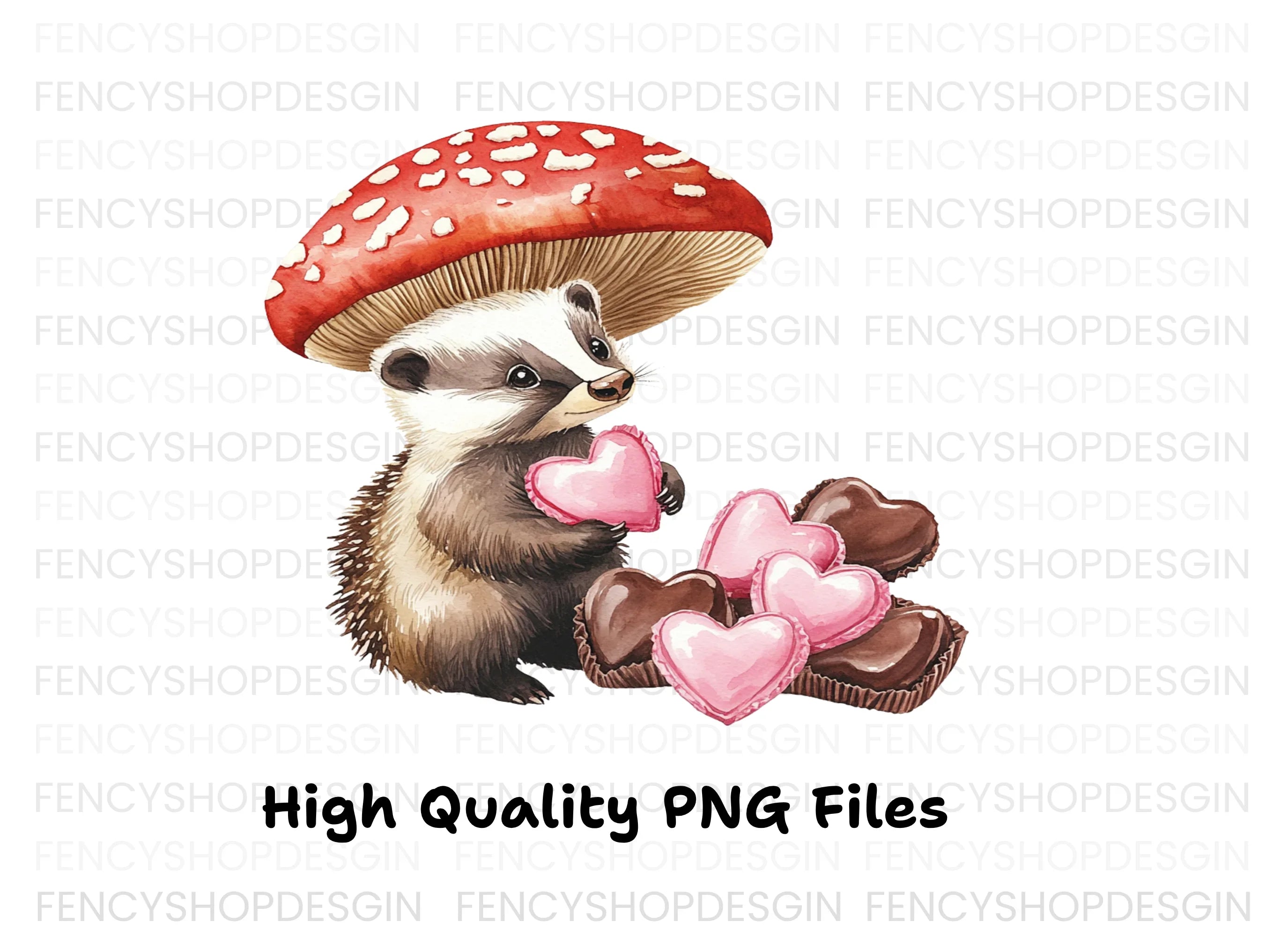 Cute Badger Mushroom Valentine Clipart Bundle