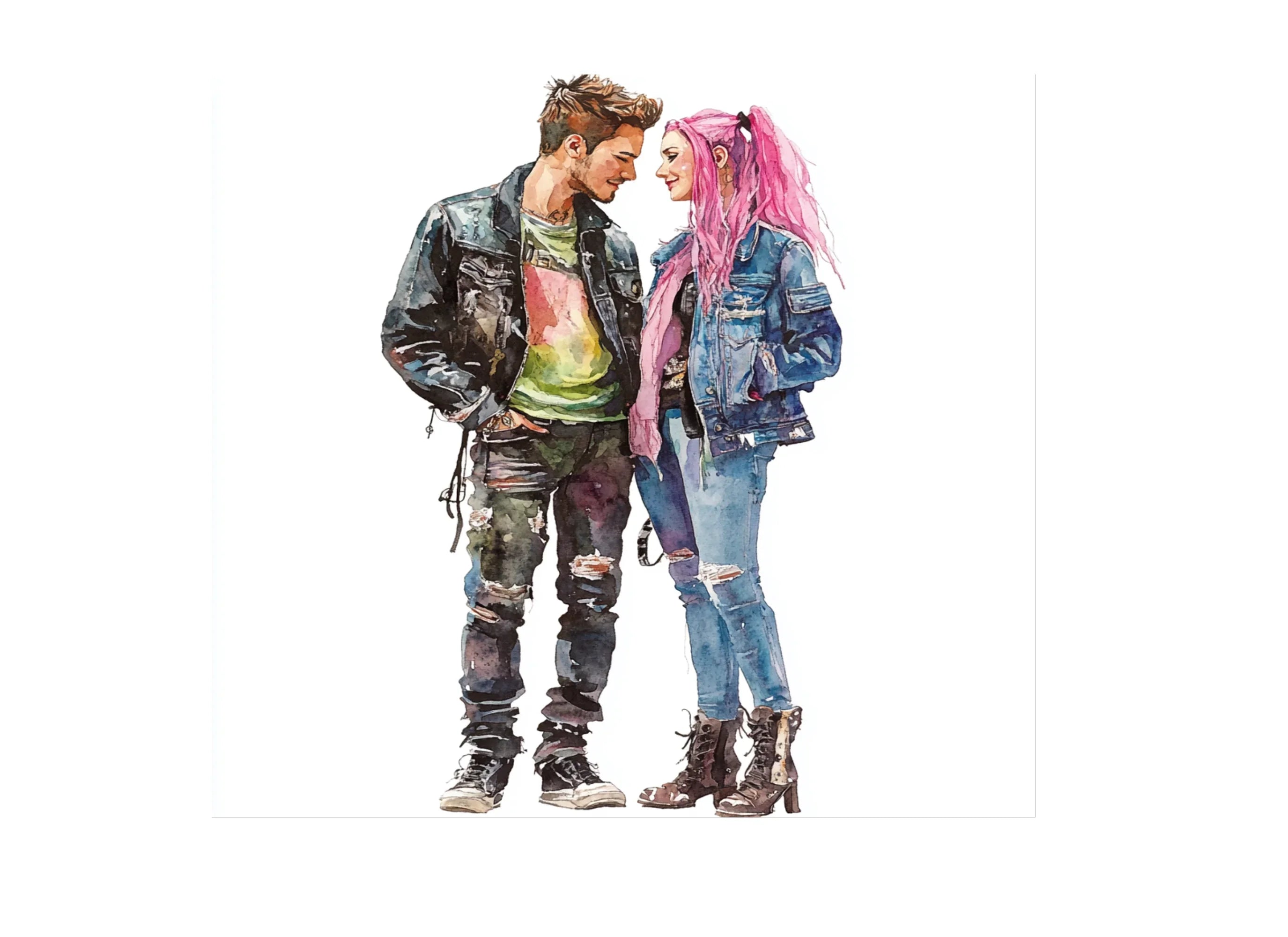 Punk Rock Couple Illustrations Clipart Bundle