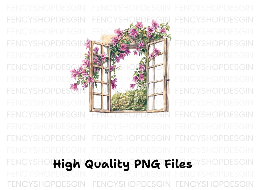 Open Window with Bougainvillea Clipart Bundle
