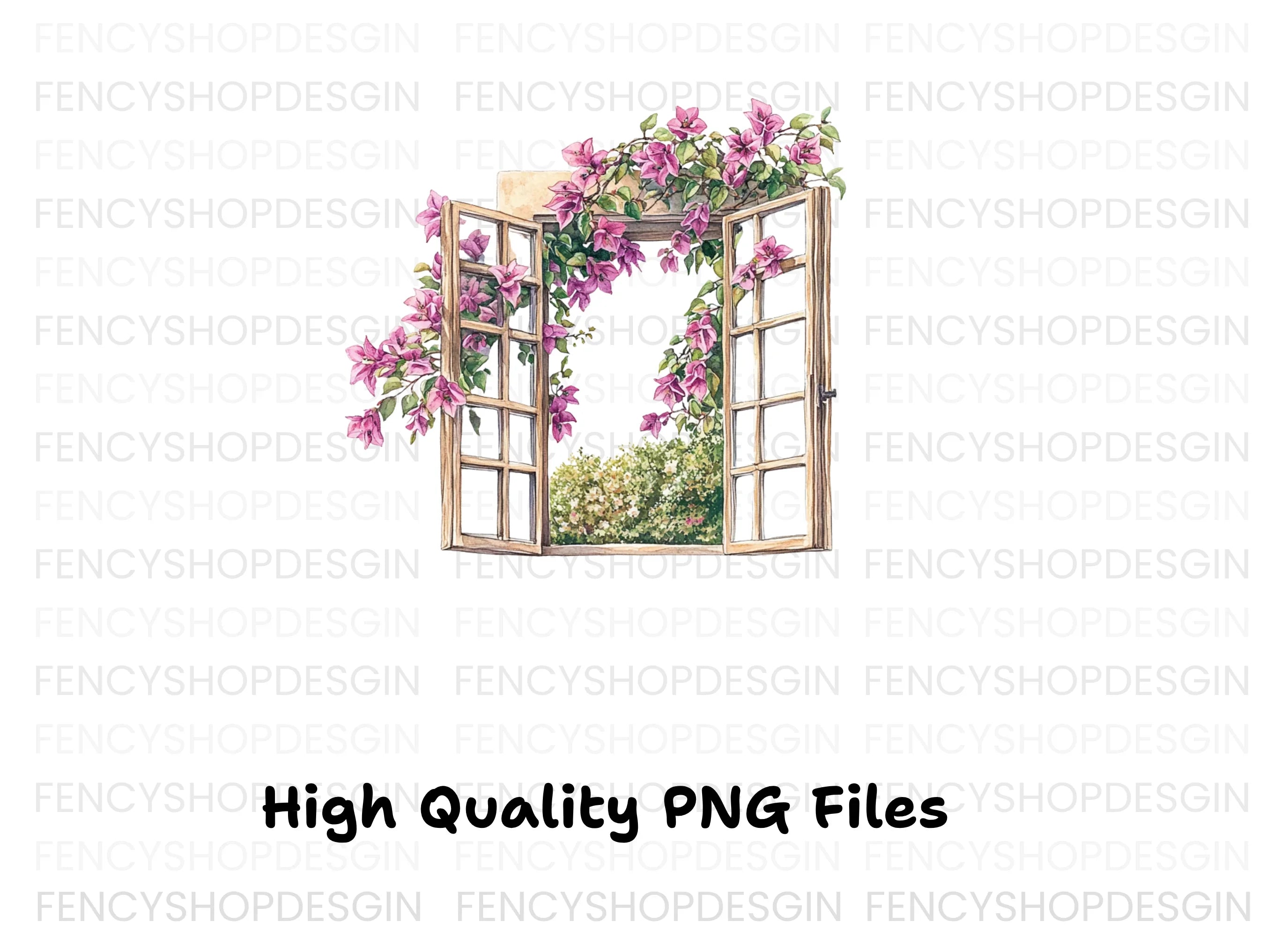 Open Window with Bougainvillea Clipart Bundle
