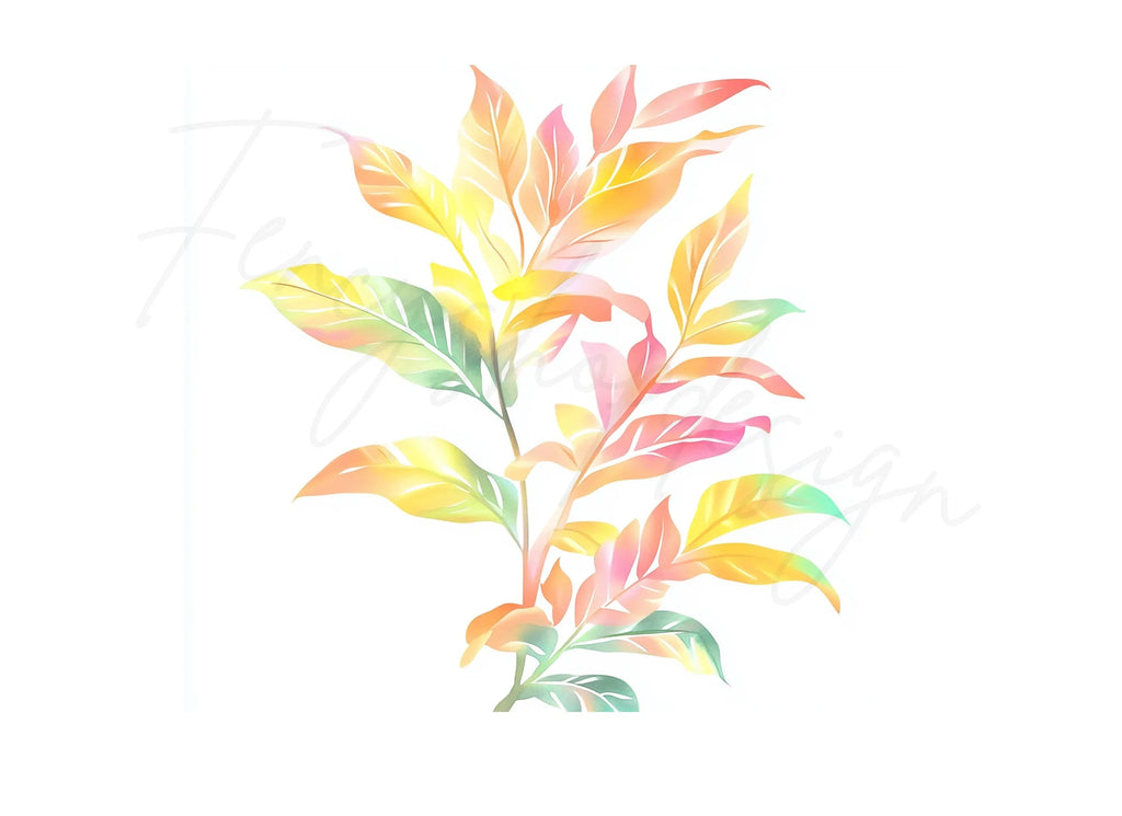 Colorful Gradient Tropical Leaves Clipart Bundle