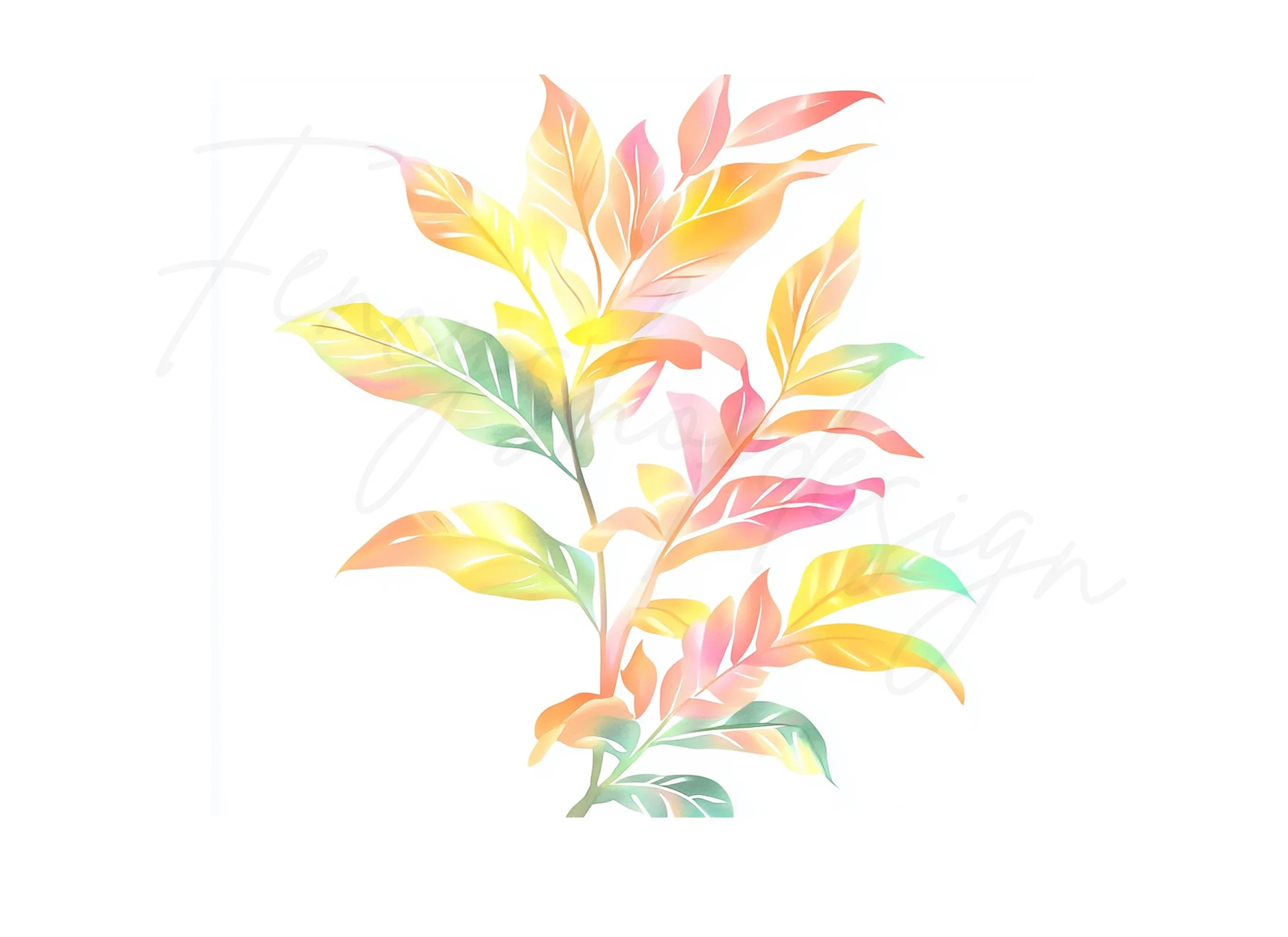 Colorful Gradient Tropical Leaves Clipart Bundle