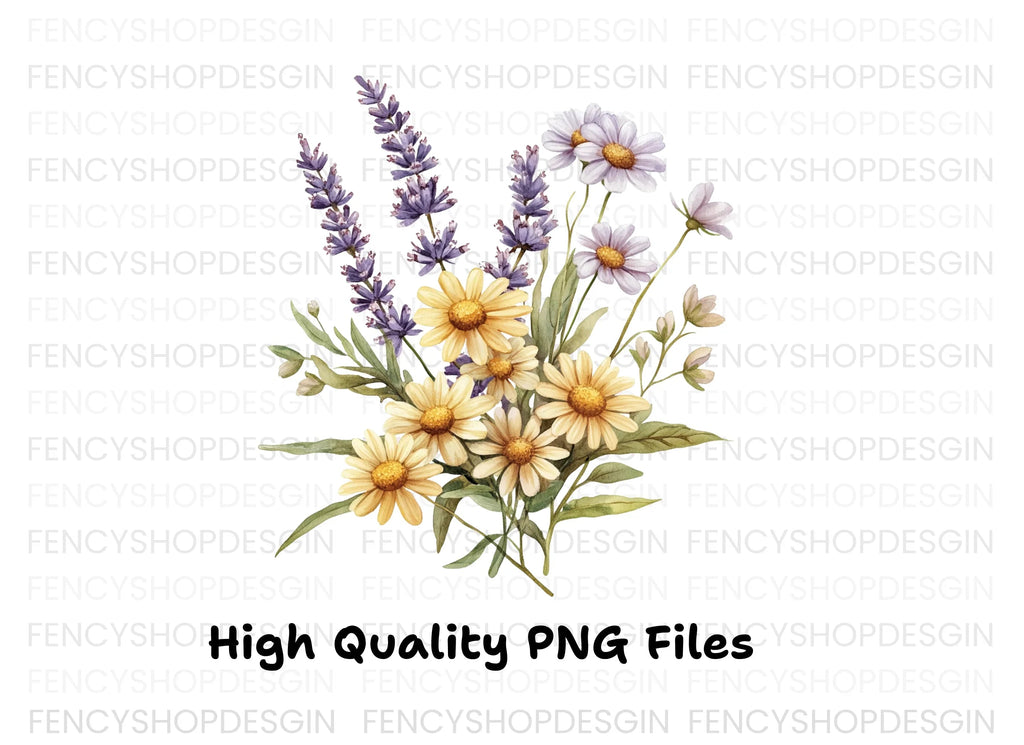 Lavender and Daisy Bouquets Clipart Bundle