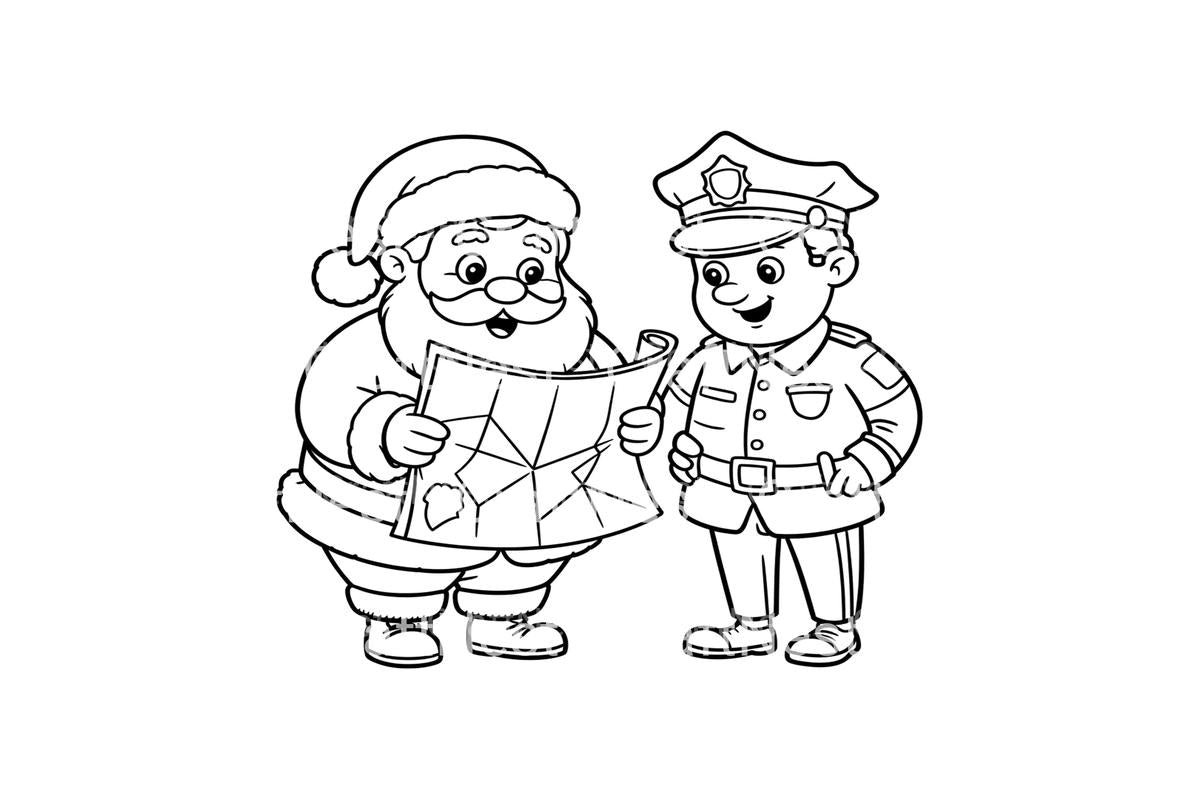 Santa and Police Officer Map Coloring Books