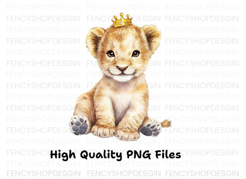 Adorable Baby Lion with Crown Clipart Bundle
