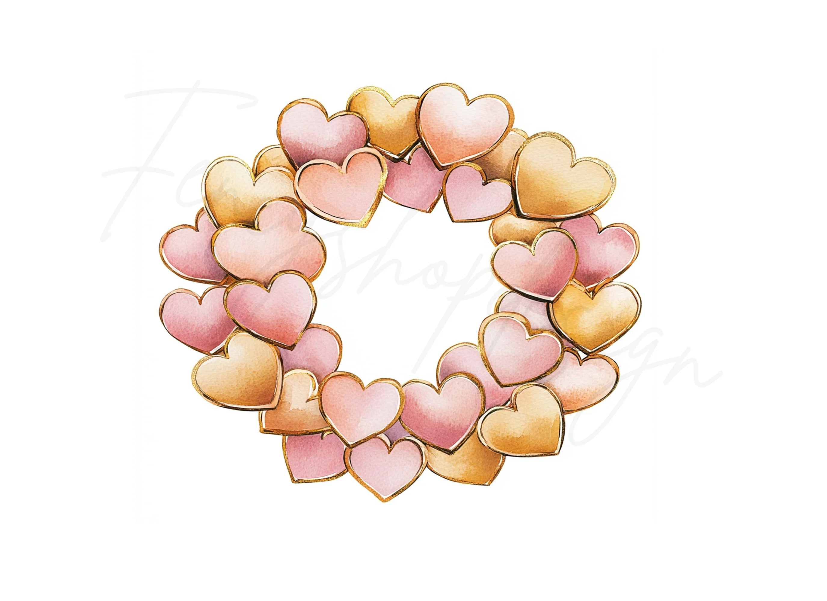 Pink and Gold Heart Wreaths Clipart Bundle
