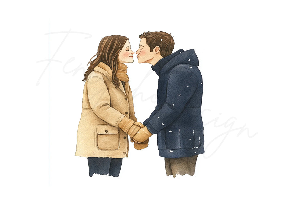 Romantic Winter Couple Kissing Clipart Bundle