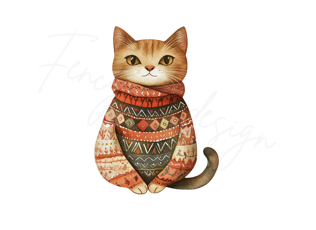 Cute Cats in Sweaters Clipart Bundle