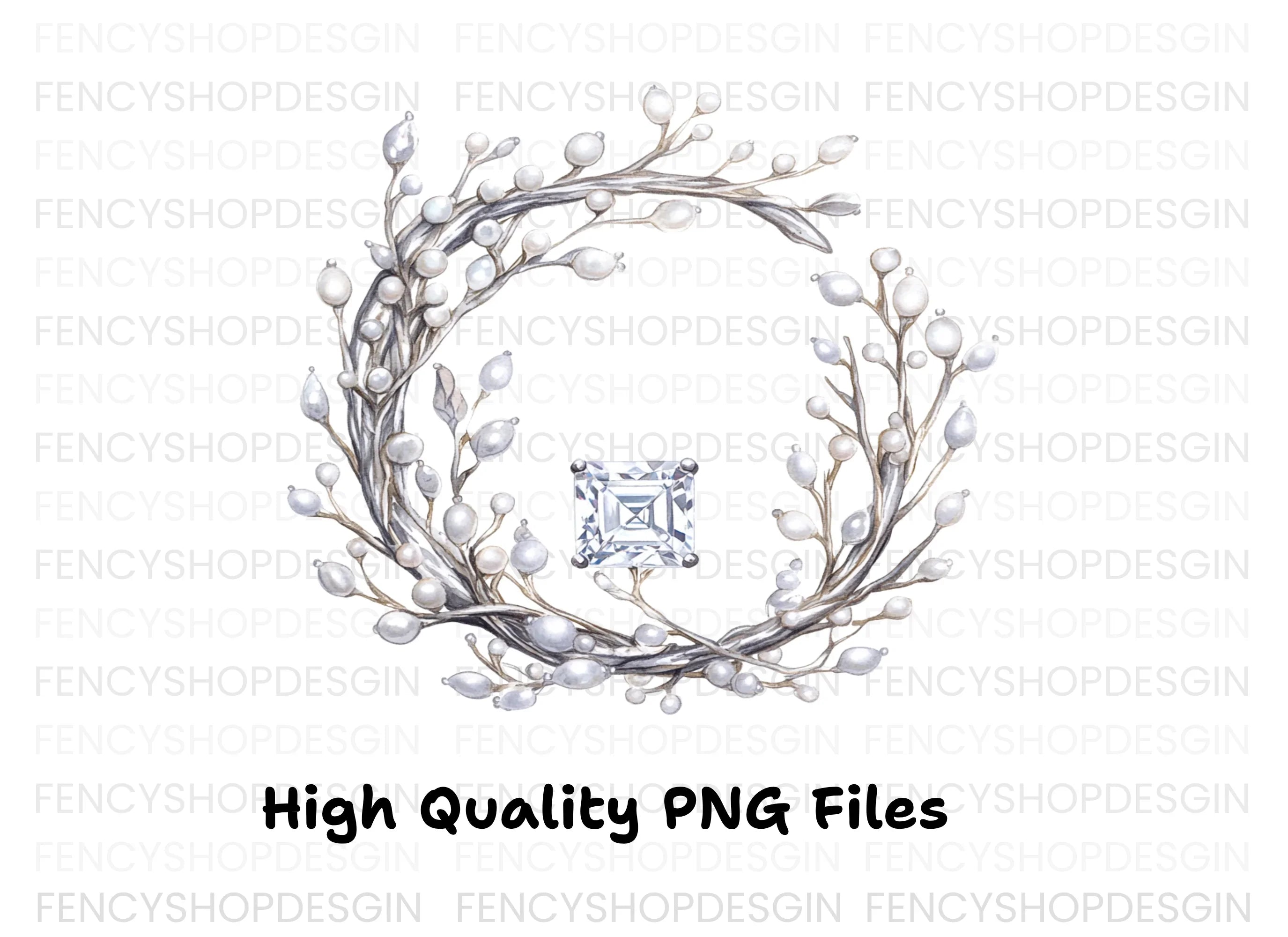 Elegant Pearl and Diamond Wreath Clipart Bundle