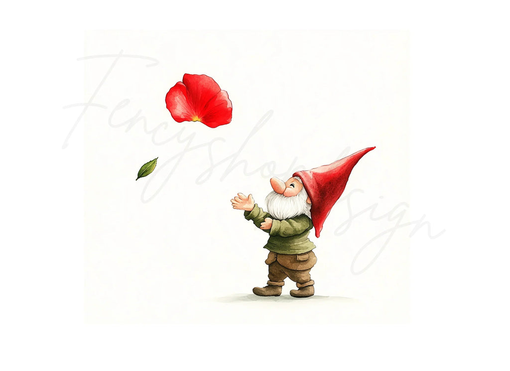 Gnome with Falling Rose Petals Clipart Bundle