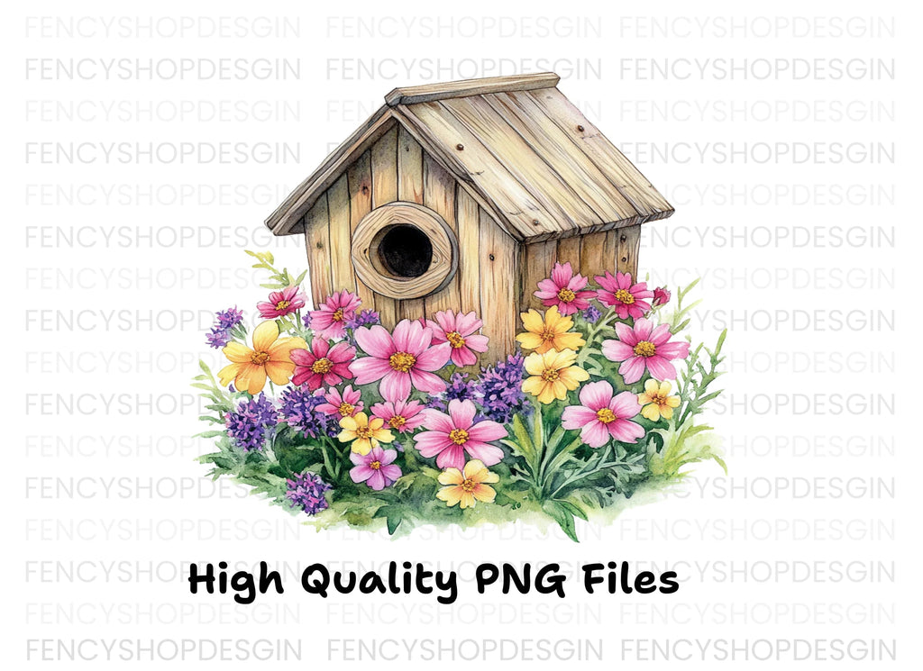 Birdhouse and Flowers Clipart Bundle
