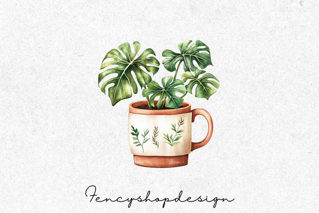 Green Plants Mugs Clipart Bundle