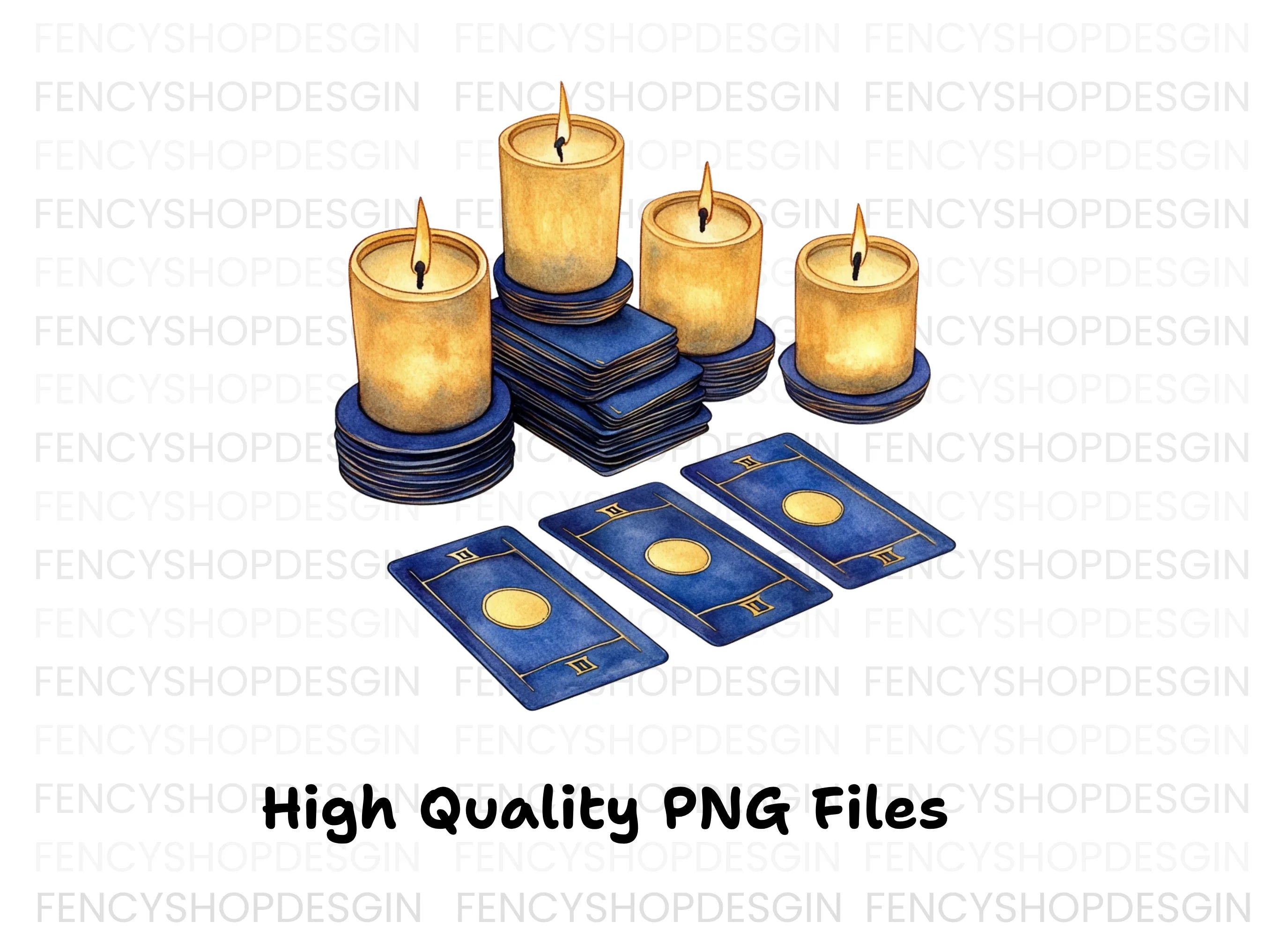 Mystical Tarot Cards and Candles Clipart Bundle
