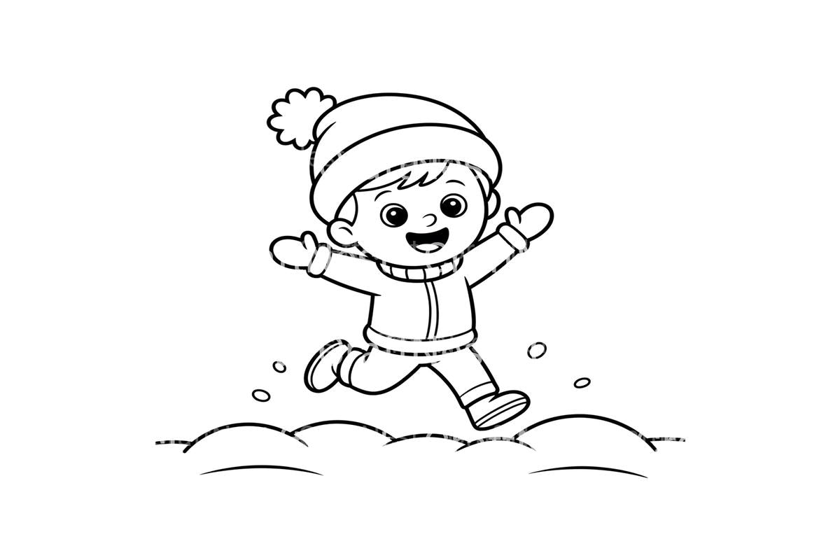 Cute Kids Playing in Snow Coloring Books