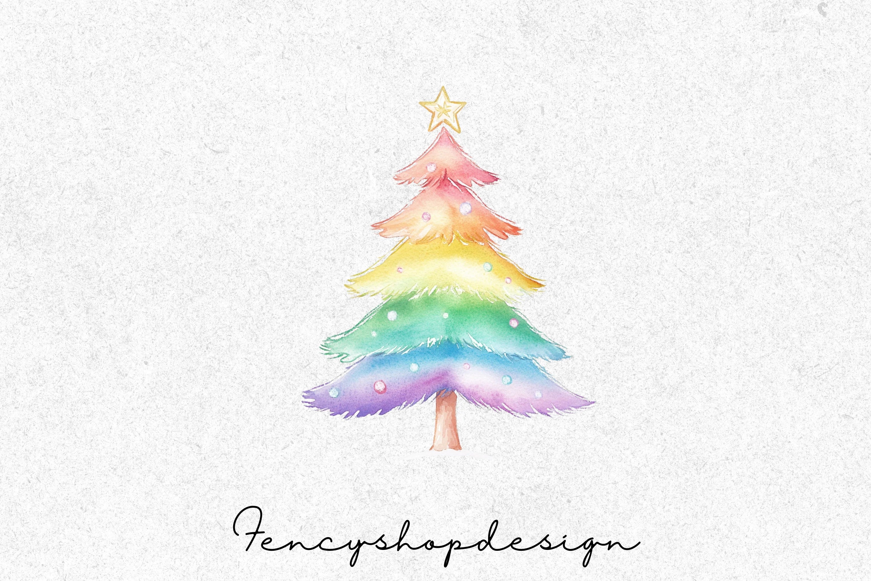 Rainbow Christmas Tree Clipart Bundle