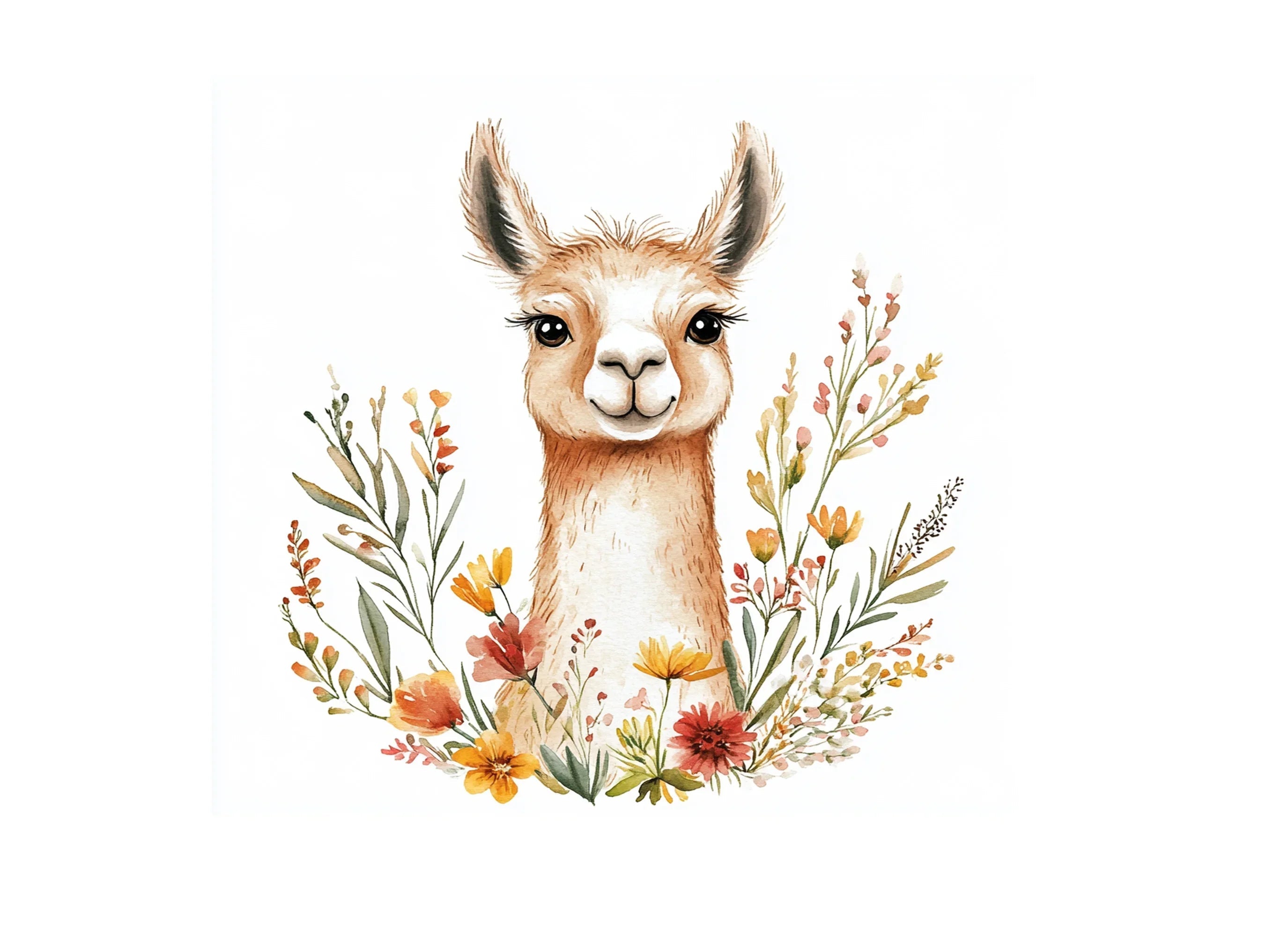 Cute Llama with Floral Accents Clipart Bundle