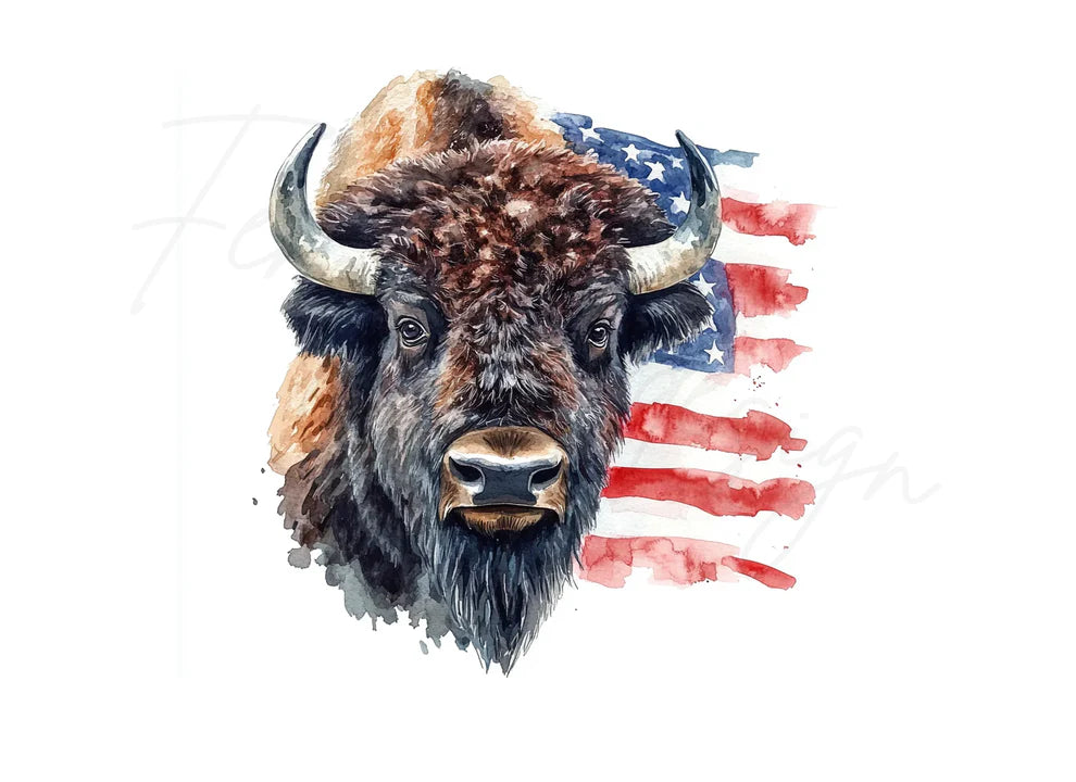 Bison Head USA Flag Clipart Bundle