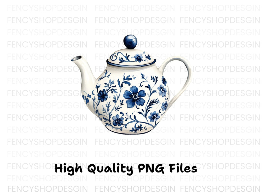 Elegant Blue and White Teapot Clipart Bundle