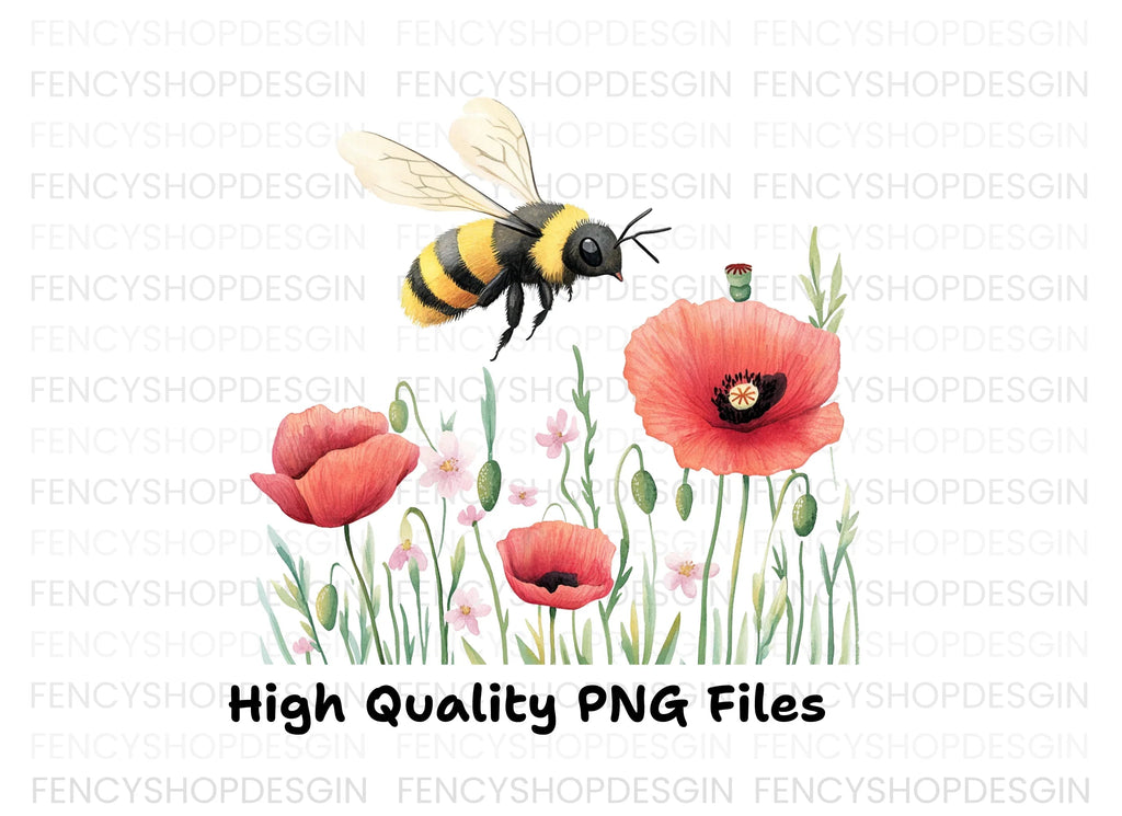Bumblebee and Poppy Field Clipart Bundle