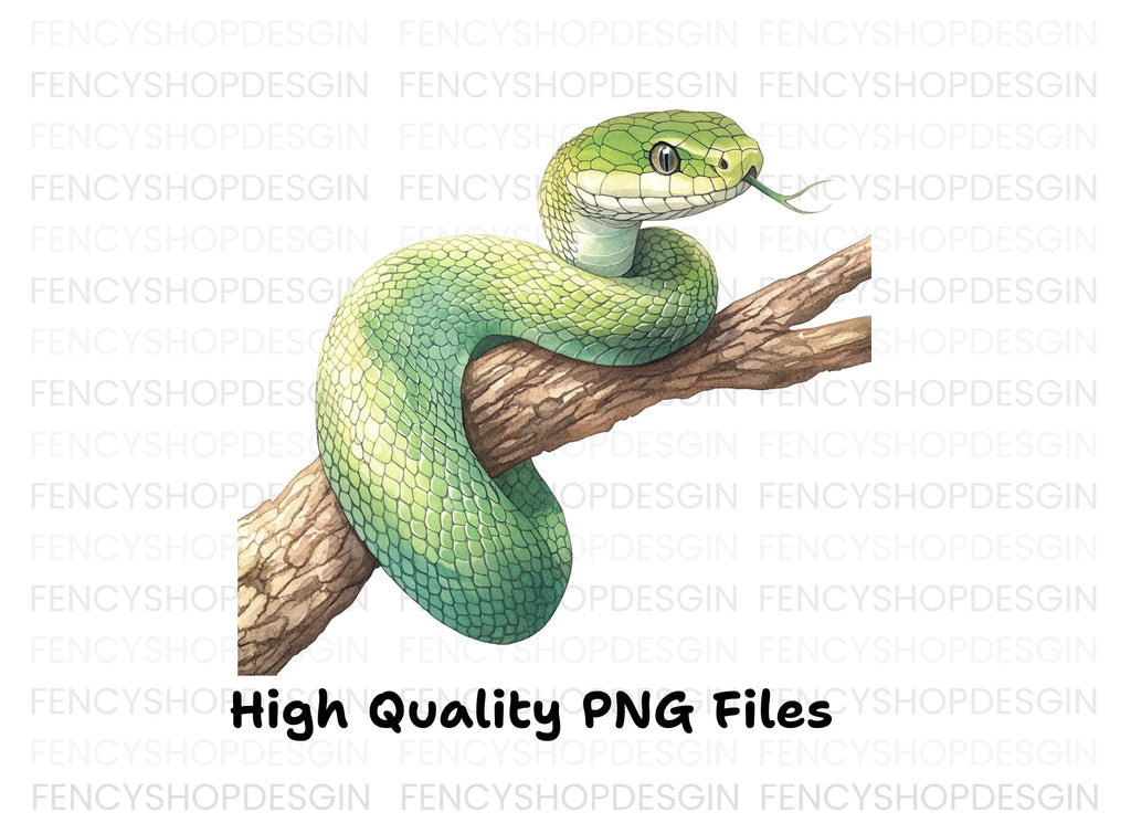 Green Snake on Branch Clipart Bundle