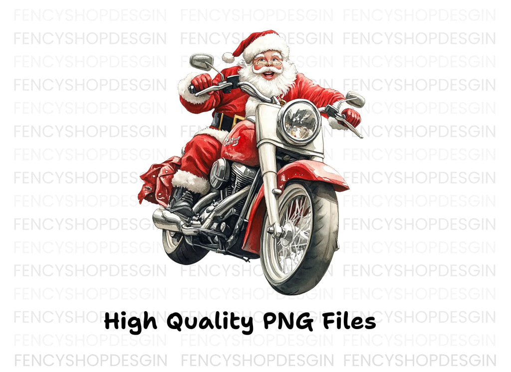 Santa Claus Riding Motorcycles Clipart Bundle
