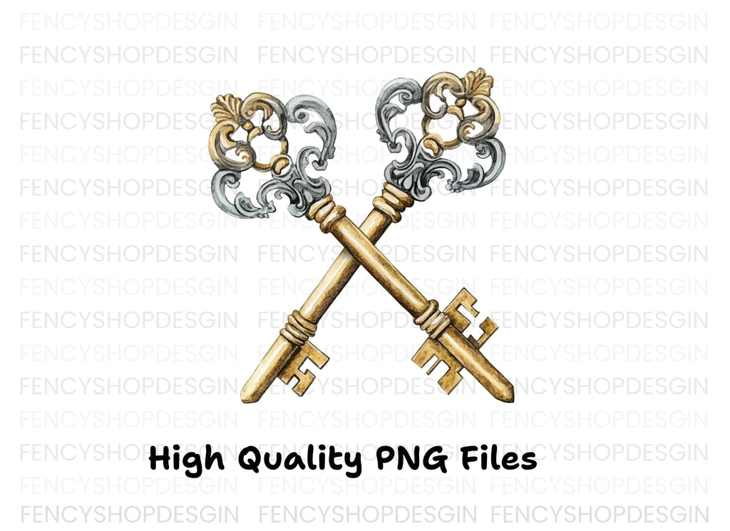 Vintage Crossed Skeleton Keys Clipart Bundle