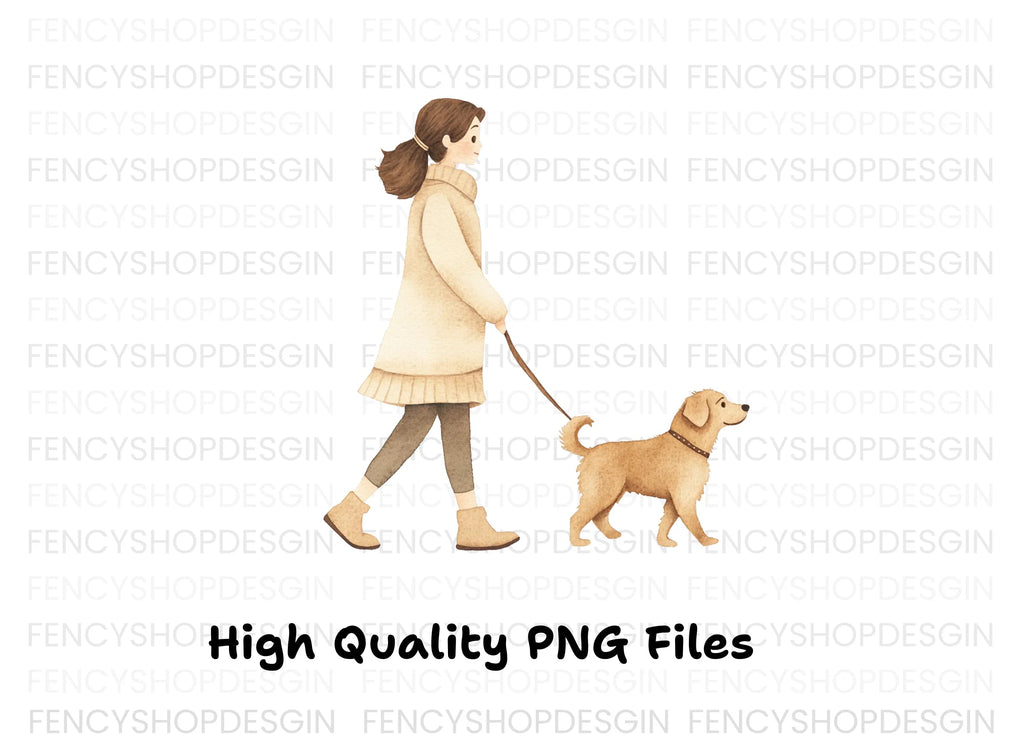 Girls Walking Dogs Clipart Bundle