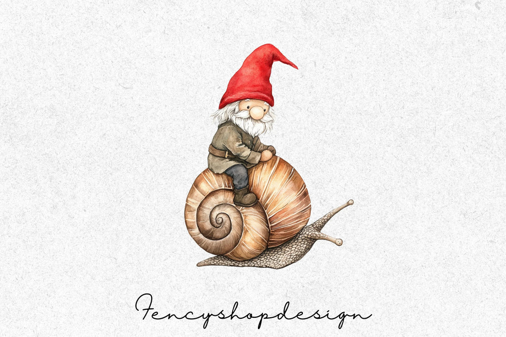 Whimsical Gnomes and Snails Clipart Bundle