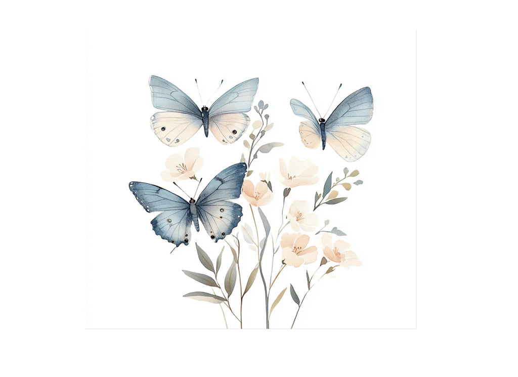 Blue Butterfly Floral Clipart Bundle