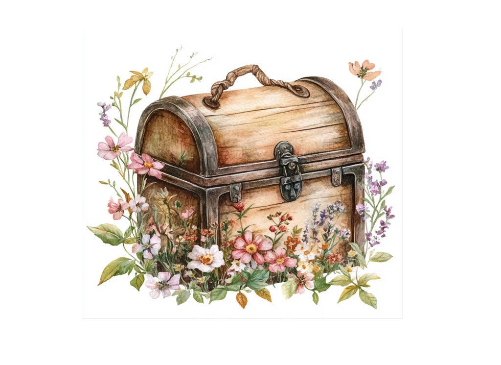 Vintage Treasure Chests with Flowers Clipart Bundle