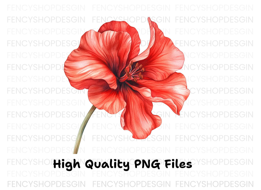 Vibrant Red Geranium Flower Clipart Bundle