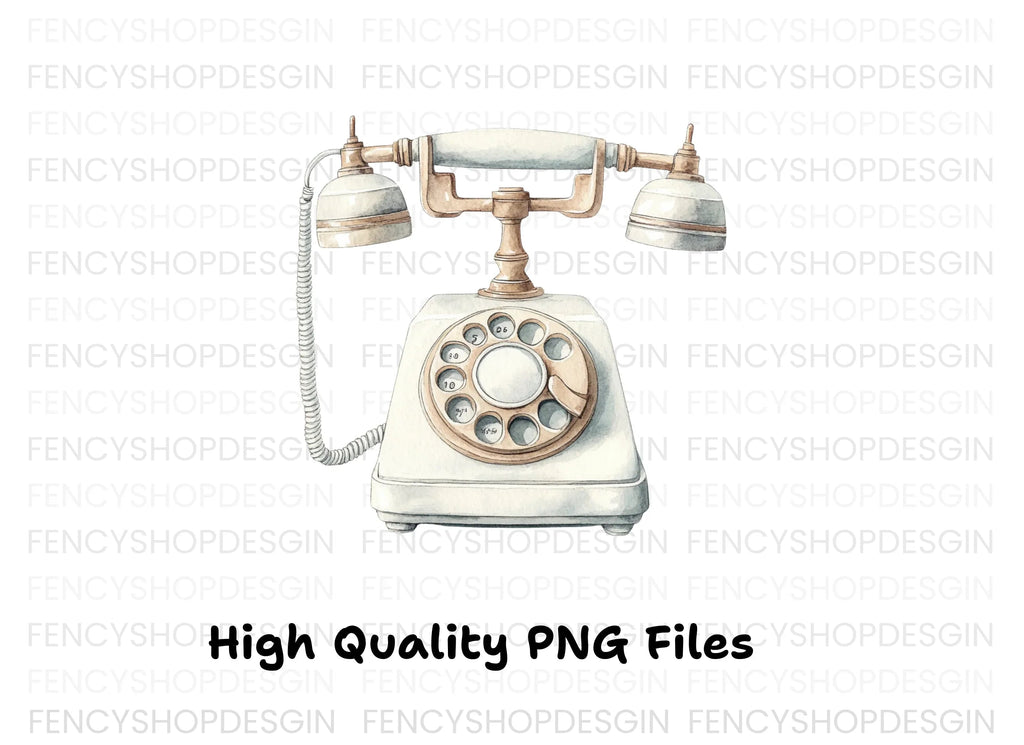 Vintage White Rotary Phone Clipart Bundle