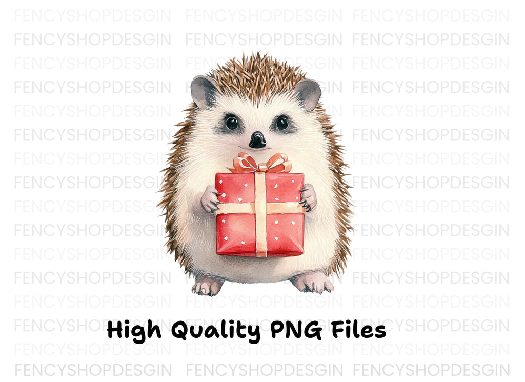 Cute Hedgehogs with Red Gift Boxes Clipart Bundle