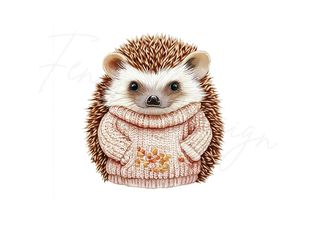 Adorable Hedgehog in Sweater Clipart Bundle