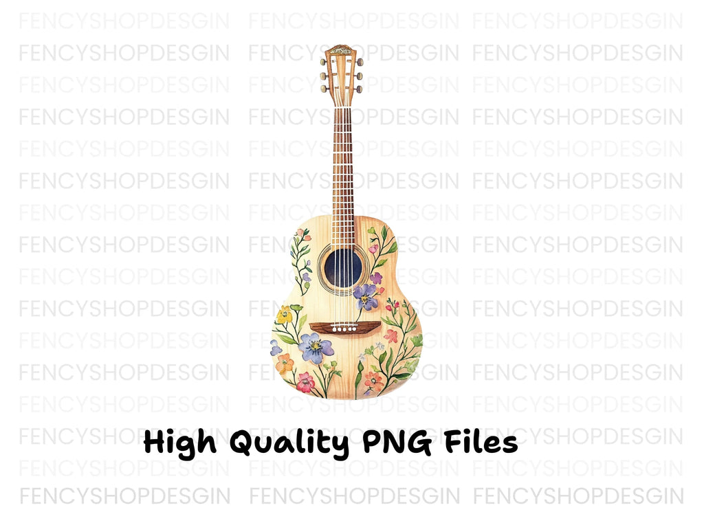 Floral Acoustic Guitar Clipart Bundle