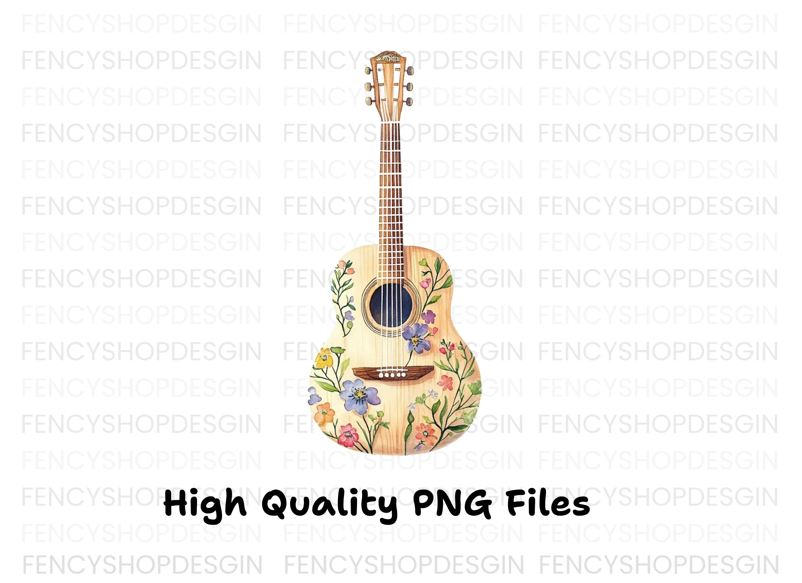 Floral Acoustic Guitar Clipart Bundle