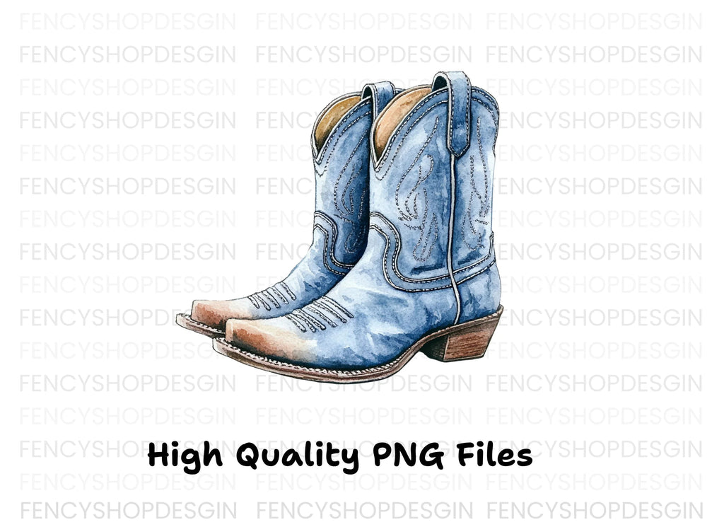 Blue Cowboy Boots Clipart Bundle