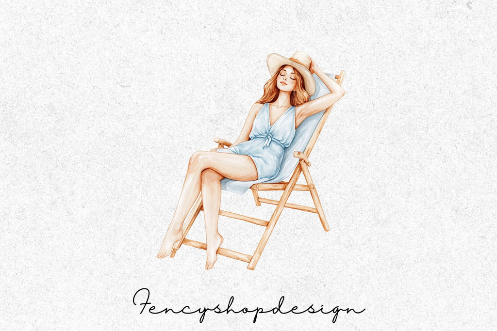 Relaxing Women Beach Lounge Clipart Bundle