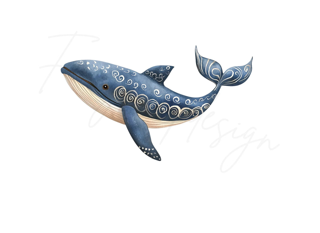 Decorative Blue Whale Clipart Bundle